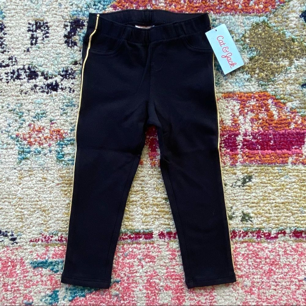 Cat & Jack Girls Black Leggings Gold Stripe